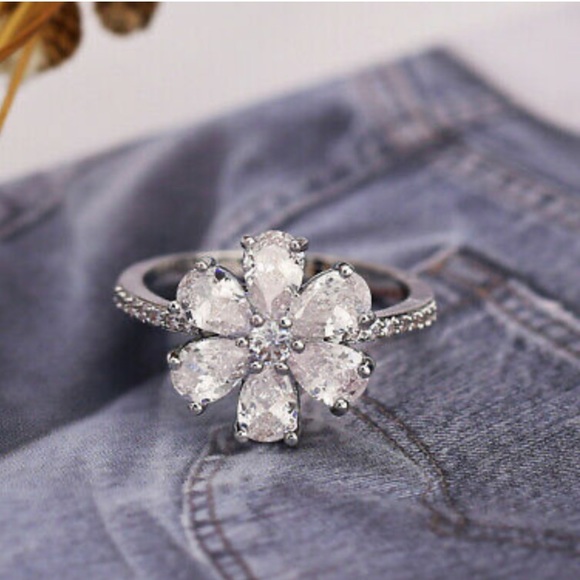 Snowflake 925 Silver Ring White Sapphire Size 6-10 - Picture 7 of 14